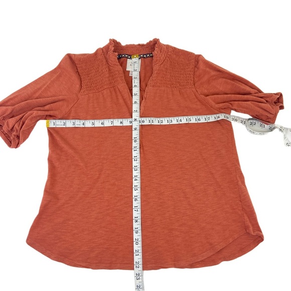 KNOX Rose Womens Henley Blouse Orange Short Sleeve V-Neck Button Up Size L - Picture 7 of 11